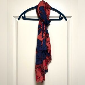 Stained Glass Floral Scarf Crimson Red Blue Soft Vibrant Stylish Statement Wrap